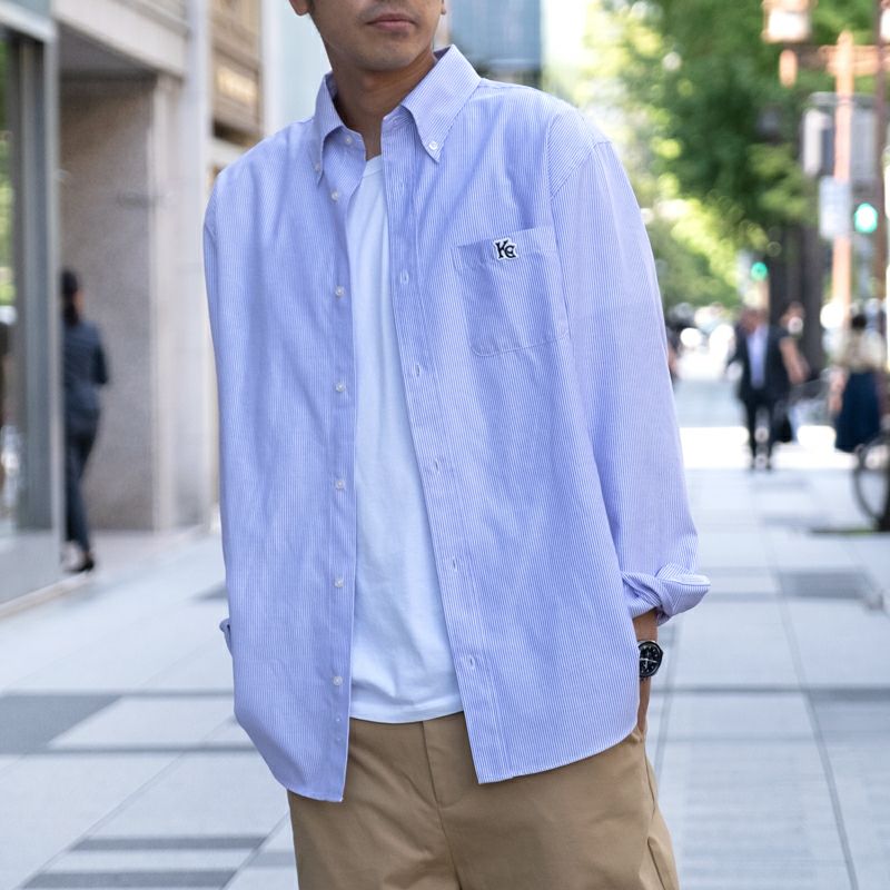 45Rpm Oxford Shirt Pure Cotton Blue Stripe | eBay